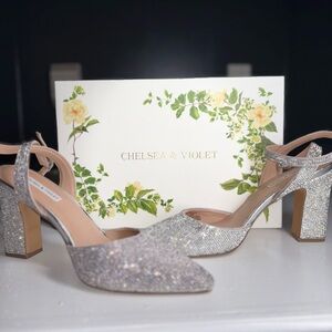 Chelsea & Violet Silver Sparkle Block Heels